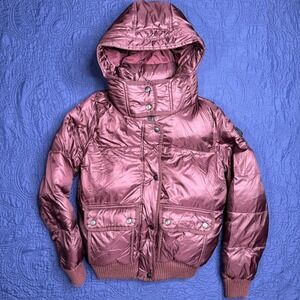 Abercrombie & Fitch Puffer Down Jacket‎ Hooded Water Wind Resistant Maroon Read